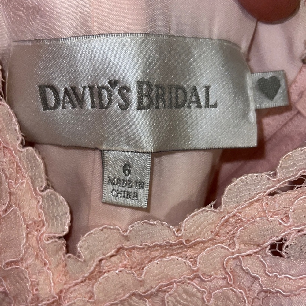 David's Bridal Bridesmaid Dress Blush/Lt Pink Lace Dress with V Neckline Size 6 - Picture 2 of 11